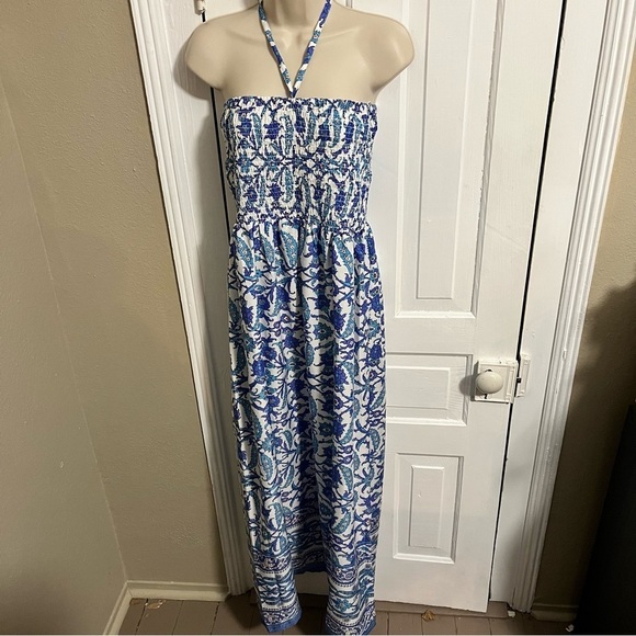 Gypsieblu Blue Floral Printed Polyester Tube Dress Size Small K2 - Picture 3 of 7